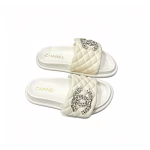 Chanel Cc Slippers Studded White