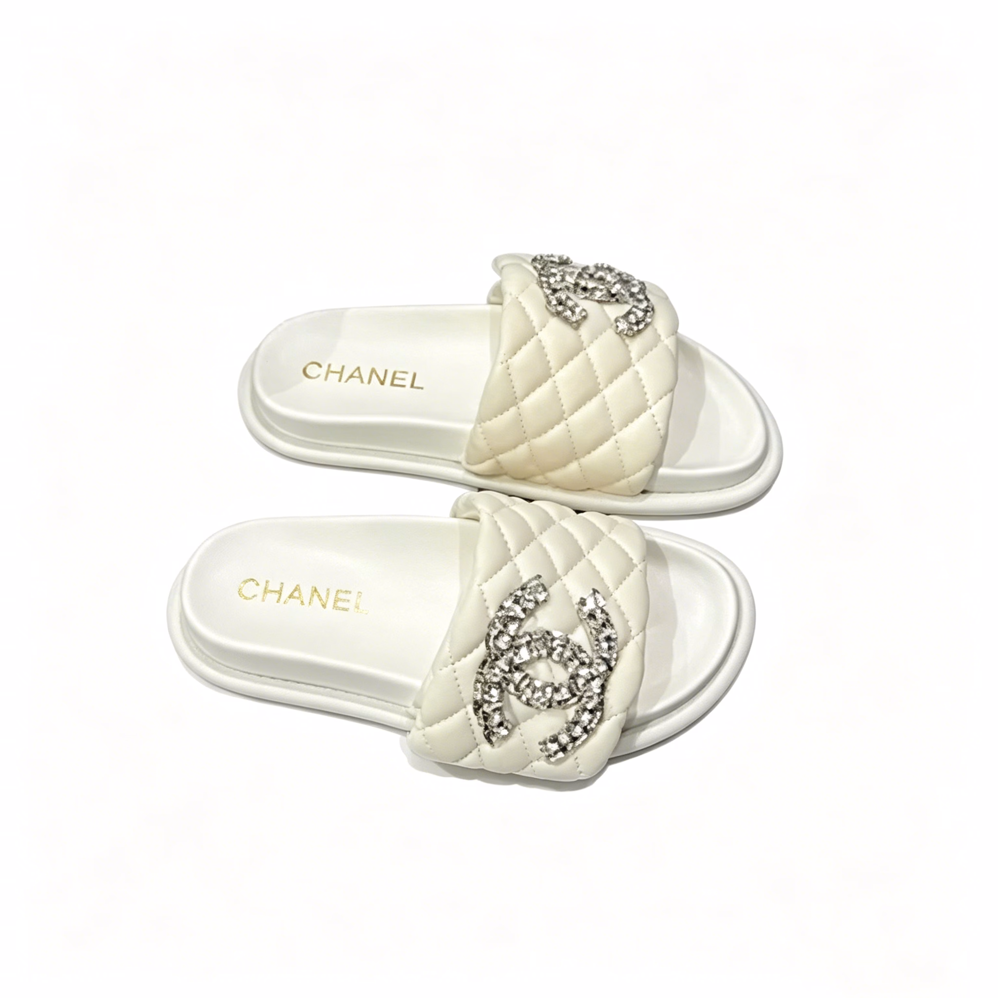 aas Chanel Cc Slippers Studded White - Image 1