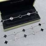 VCA Black Onyx & Silver Vintage Alhambra Bracelet, 5 Motifs