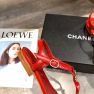Chanel Camellia Thongs Sandals With Gold Leaf Clover Wine Red - Image 8
