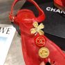 Chanel Camellia Thongs Sandals With Gold Leaf Clover Wine Red - Image 5