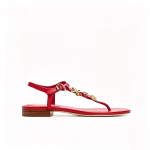 Chanel Camellia Thongs Sandals With Gold Leaf Clover Wine Red