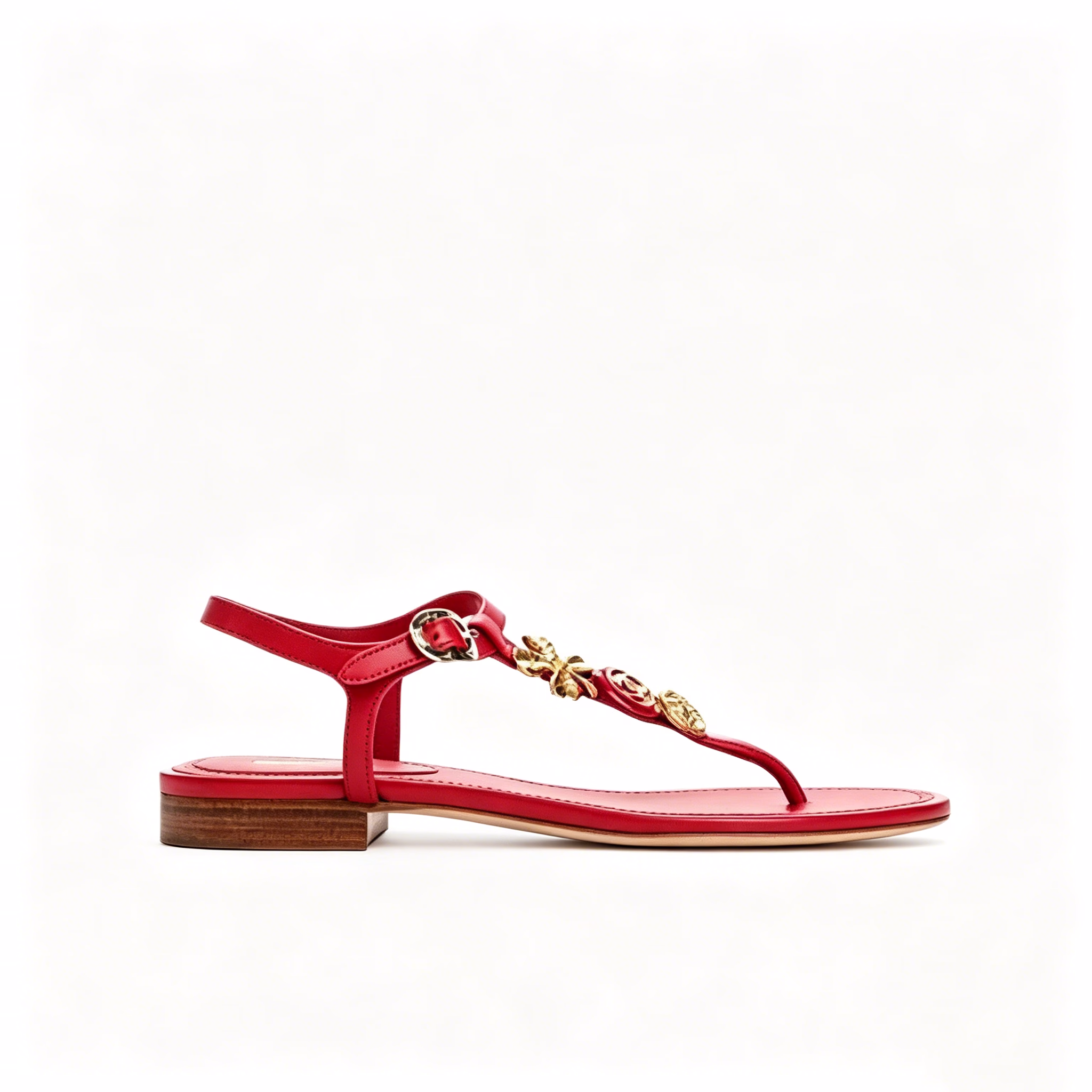 图片处理需求 (13) Chanel Camellia Thongs Sandals With Gold Leaf Clover Wine Red - Image 1