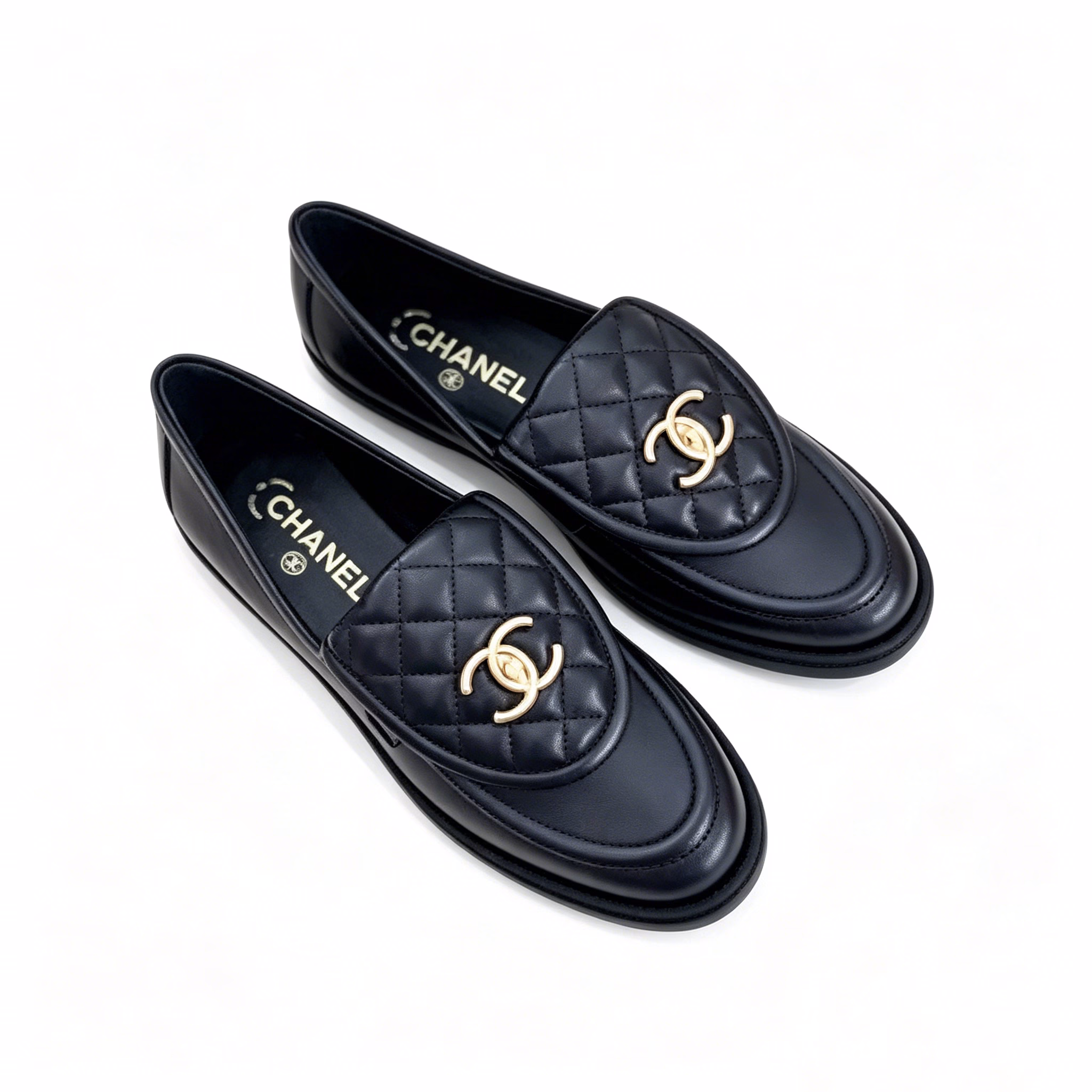 图片处理需求 (13) Chanel Quilted Leather Loafers Black with Gold CC Logo - Image 1