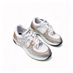 Chanel 23C Silver Metallic Cc Logo Lace Up Flat Runner Trainer Sneaker White Yellow